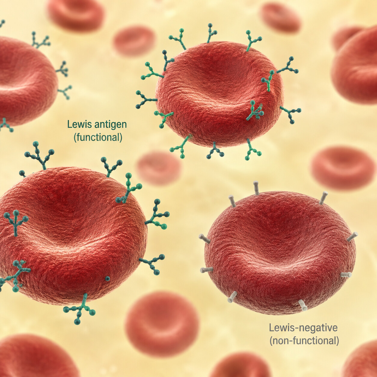 Molecular illustration of Lewis blood group antigens on red blood cell surfaces linked to CA 19-9 production