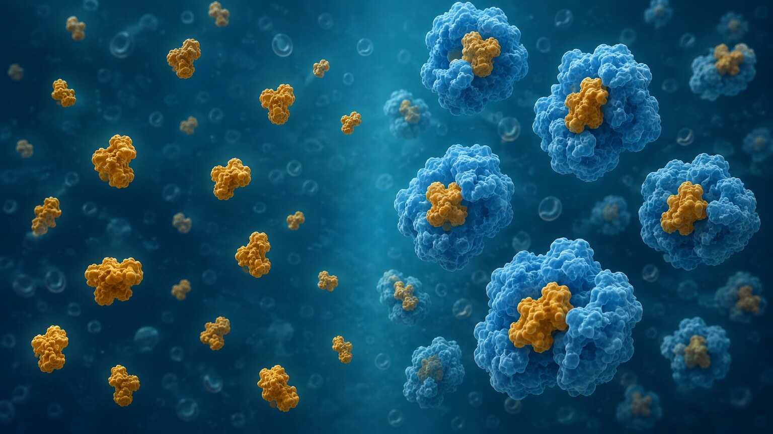 Molecular diagram comparing free PSA drifting alone in serum against complexed PSA bound to an ACT protein inhibitor