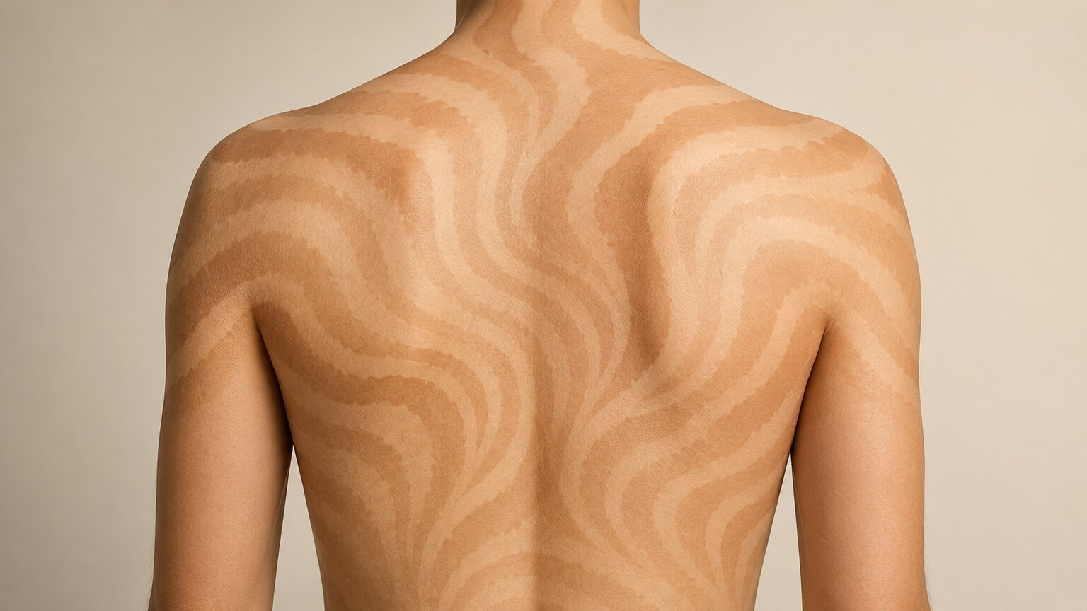 Illustration of whorled skin pigmentation lines formed by two genetically different populations of melanocyte cells
