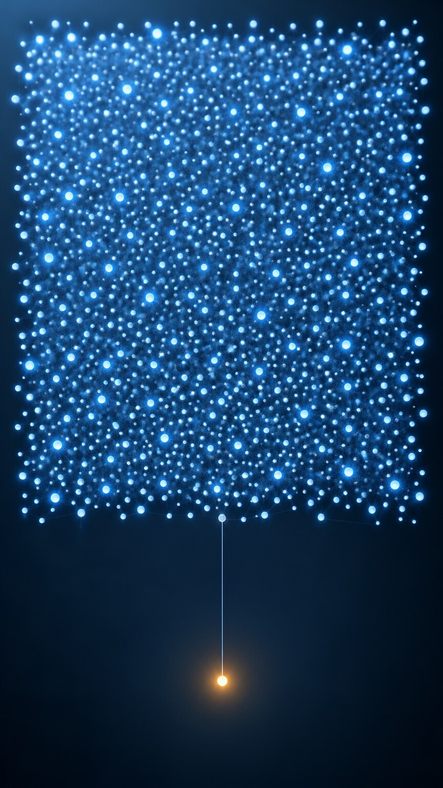 Visualization of a large population genetics database with a single rare, isolated data point representing a variant too infrequent to classify confidently