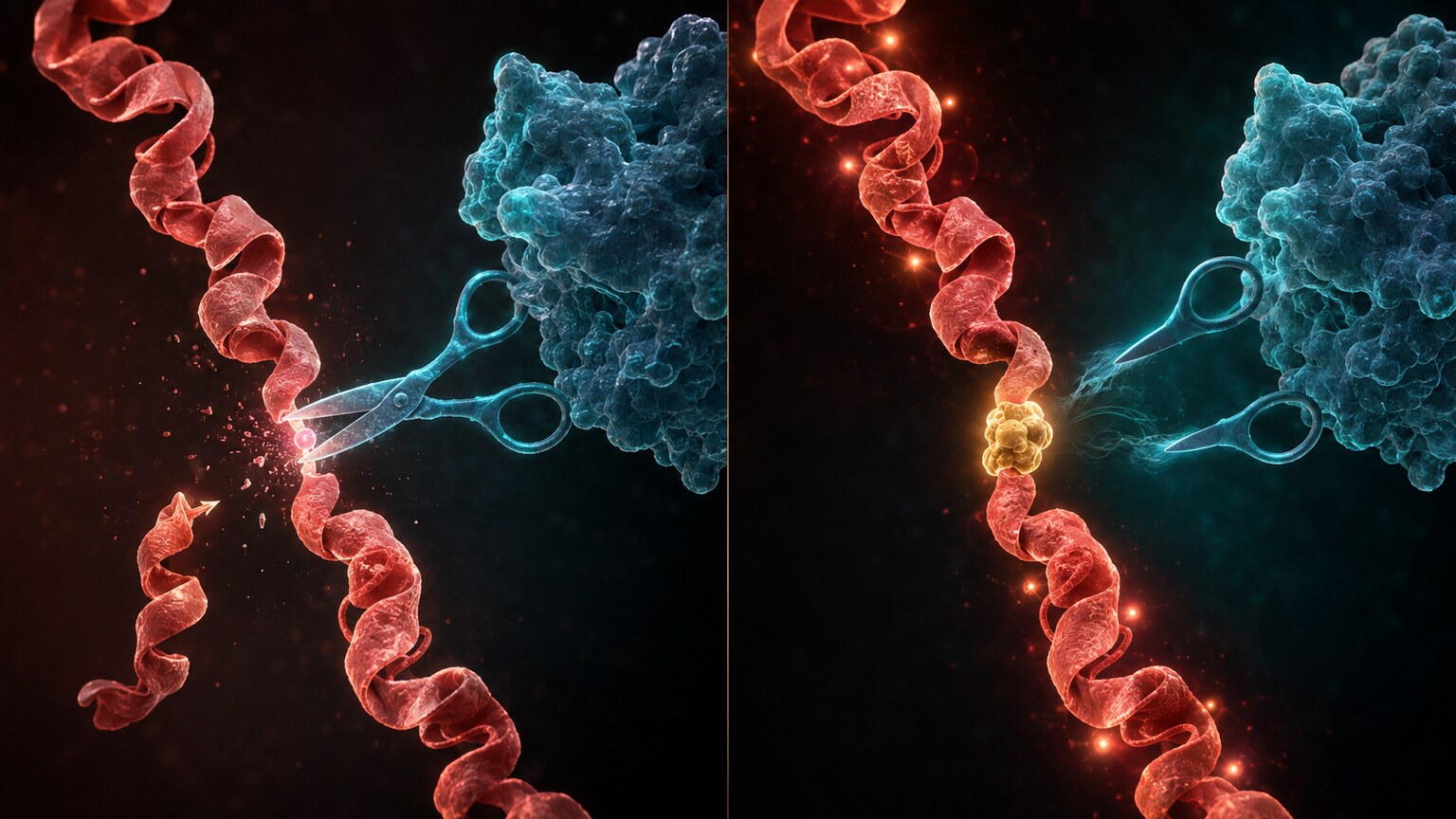 Scientific illustration of activated Protein C failing to cut a mutated Factor Va protein at its normal cleavage site