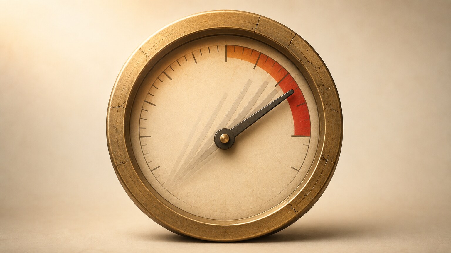 Illustration of a stress-response gauge repeatedly cycling under strain, representing cumulative wear from constant hormonal adaptation