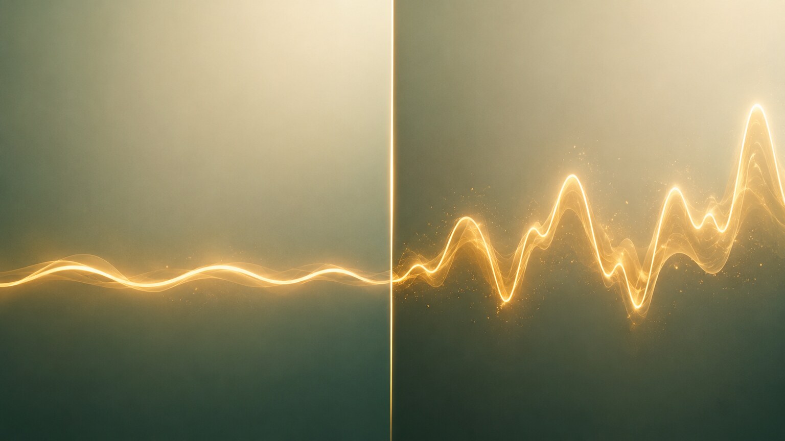 Side-by-side illustration comparing two distinct young-woman hormone patterns, one with low estrogen and one with the irregular pattern typical of PCOS