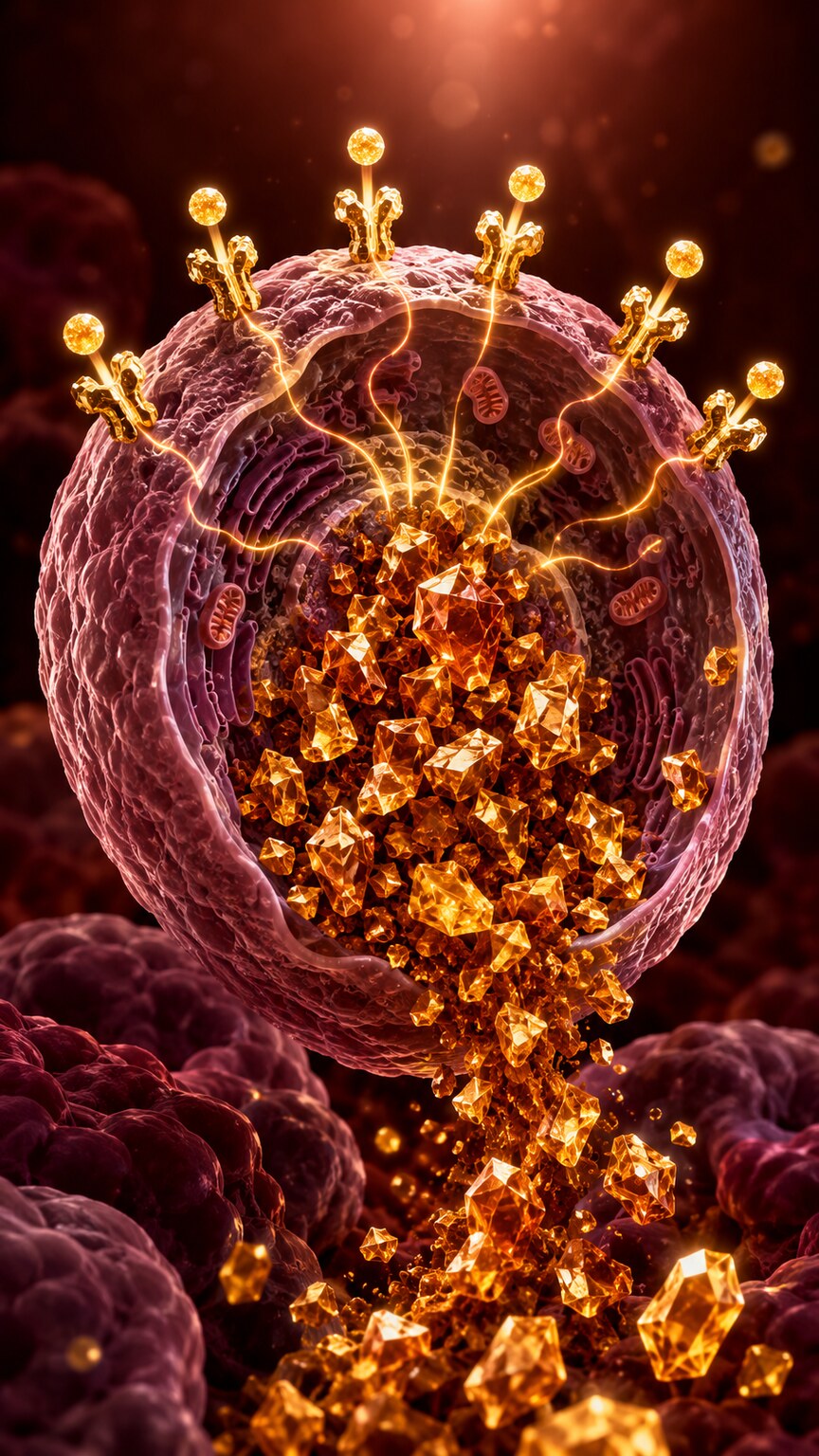 Scientific illustration of an ovarian theca cell with insulin receptors actively stimulating increased androgen hormone production