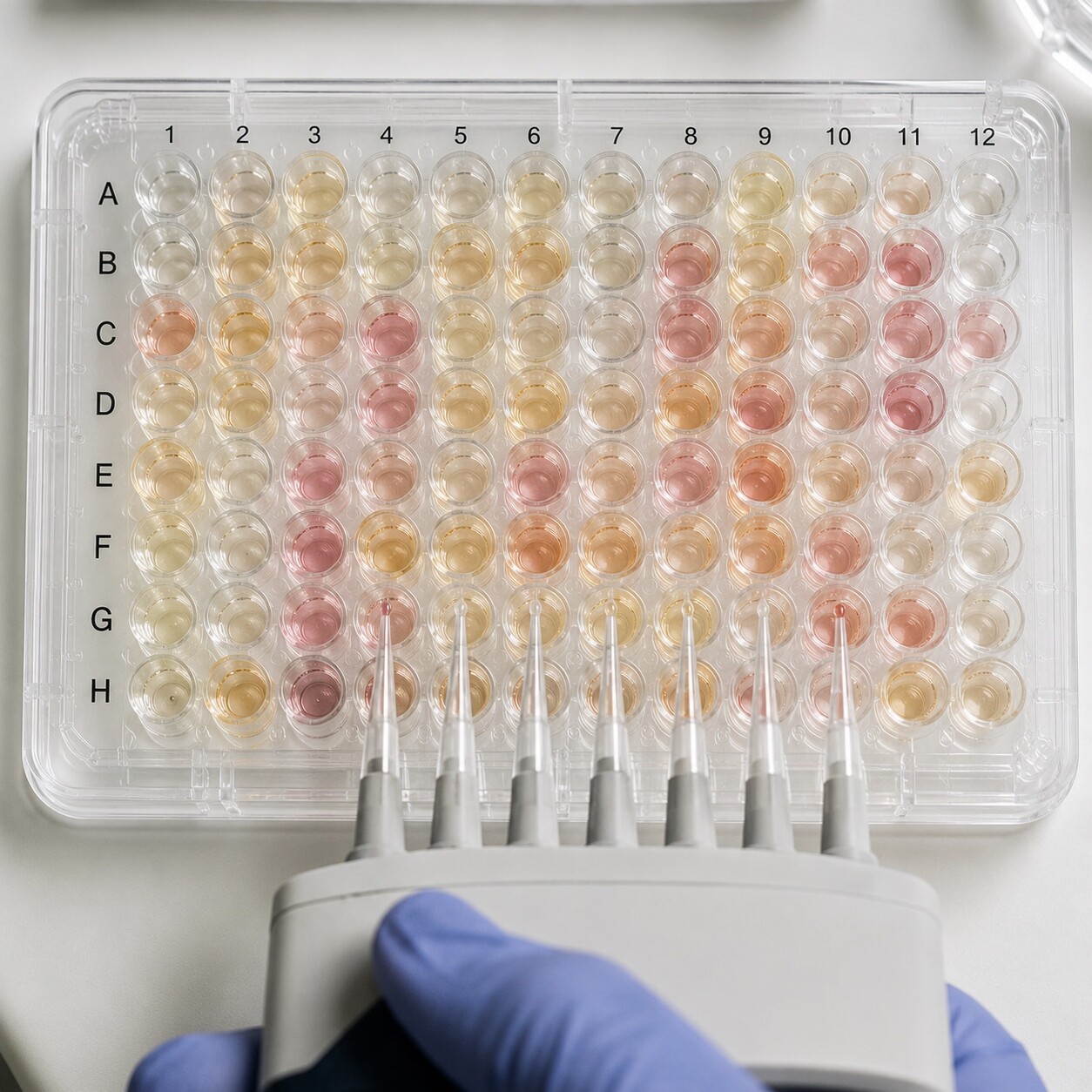 Multiplex allergen test plate with dozens of wells used to screen a single blood sample for many allergens at once