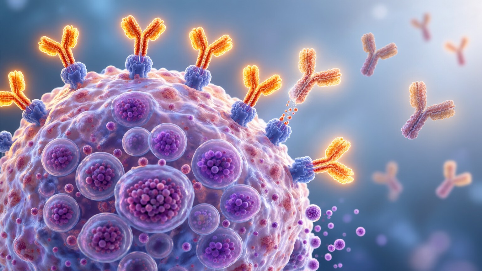 Scientific illustration of IgE antibodies detaching from a mast cell surface, representing waning allergic sensitization over time