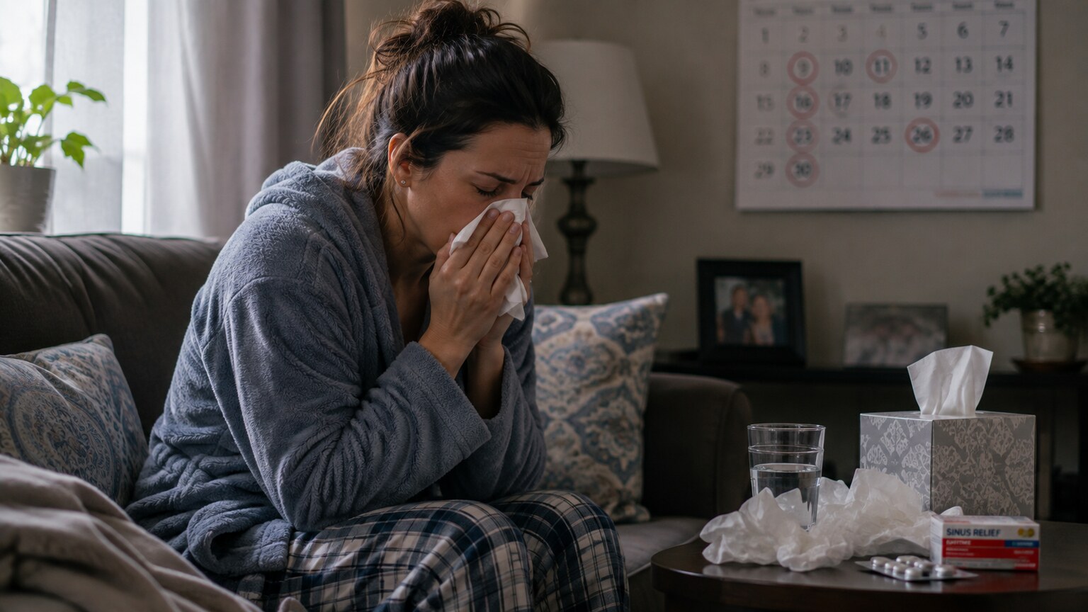 Person holding a tissue to their nose during a recurrent sinus infection linked to antibody deficiency