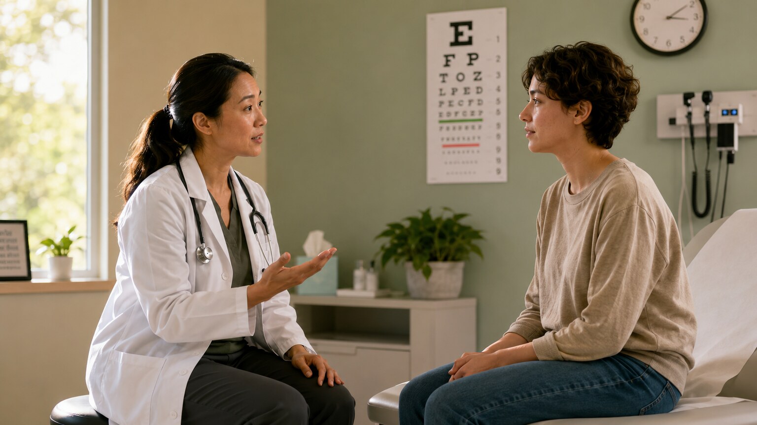 Doctor speaking calmly with a patient during a follow-up visit to review a repeat autoimmune antibody test result