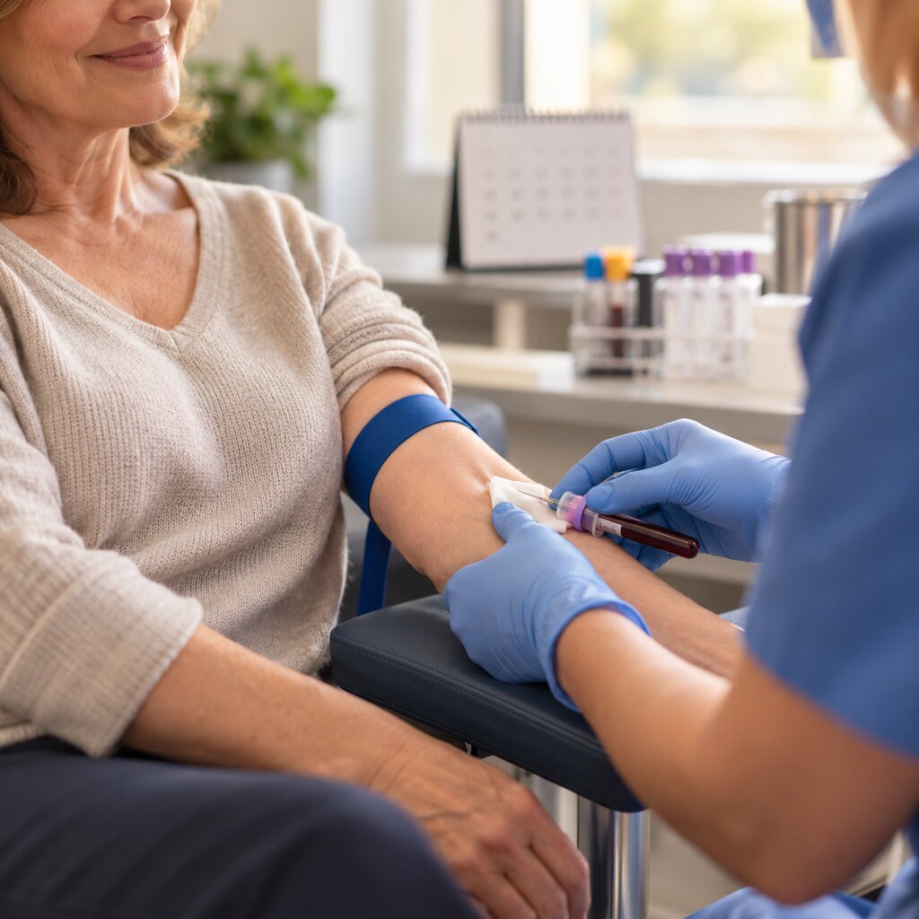 Patient calmly having a follow-up blood draw several weeks later to recheck whether an isolated high ESR has settled back to normal