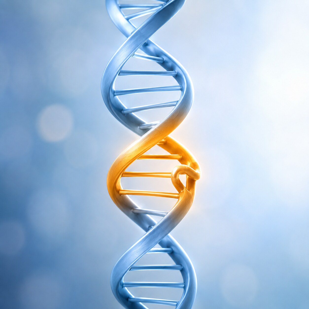 Illustration of a DNA double helix with a highlighted segment representing the UGT1A1 gene variant