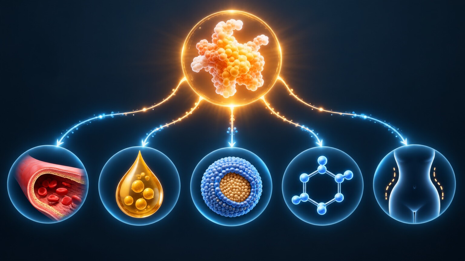 Diagram showing insulin resistance as a central hub with five connecting pathways leading to each metabolic syndrome diagnostic criterion