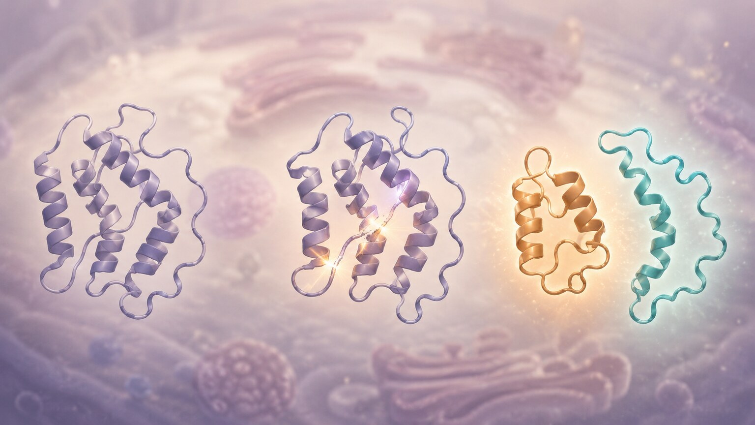 Scientific illustration of a proinsulin molecule splitting into separate insulin and C-peptide fragments in equal amounts
