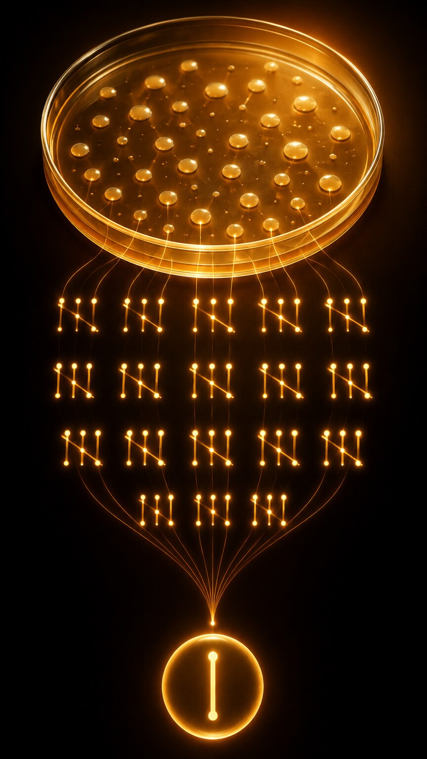 Close-up scientific illustration of an agar culture plate showing distinct, countable bacterial colonies used to calculate a colony-forming-unit count
