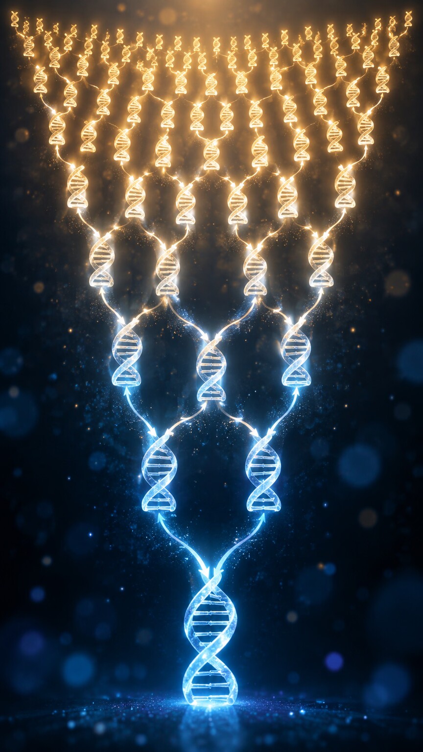 Scientific illustration of DNA strands being amplified through PCR to detect a small fragment of a parasite's genetic material