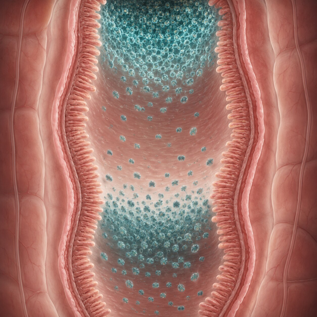 Scientific illustration depicting the cyclical, intermittent shedding pattern of parasite eggs and cysts through the intestinal tract