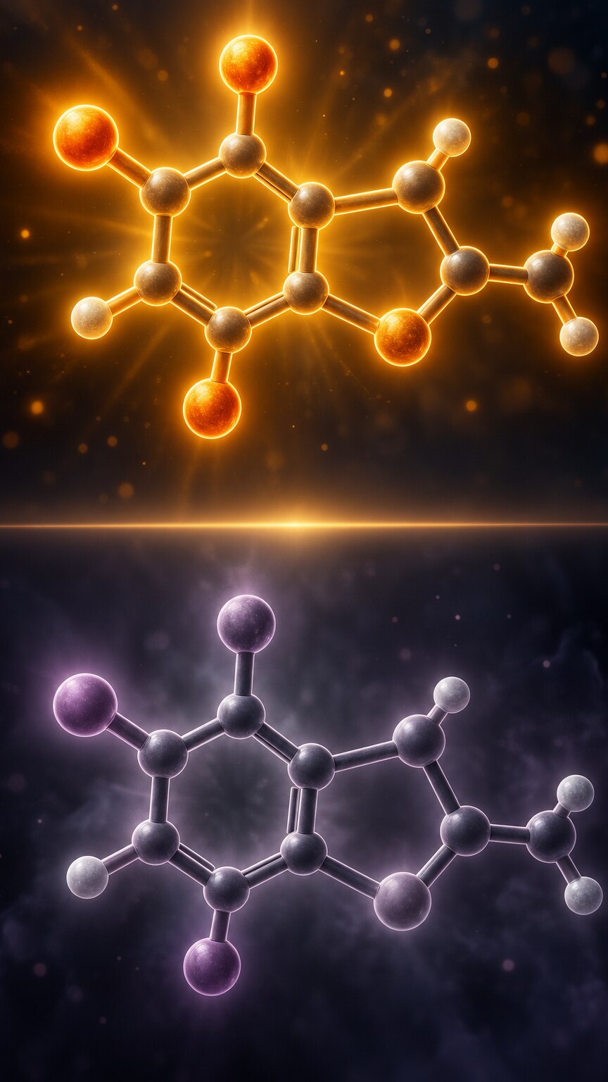 Side-by-side molecular structure comparison illustrating how reverse T3 differs subtly from active T3