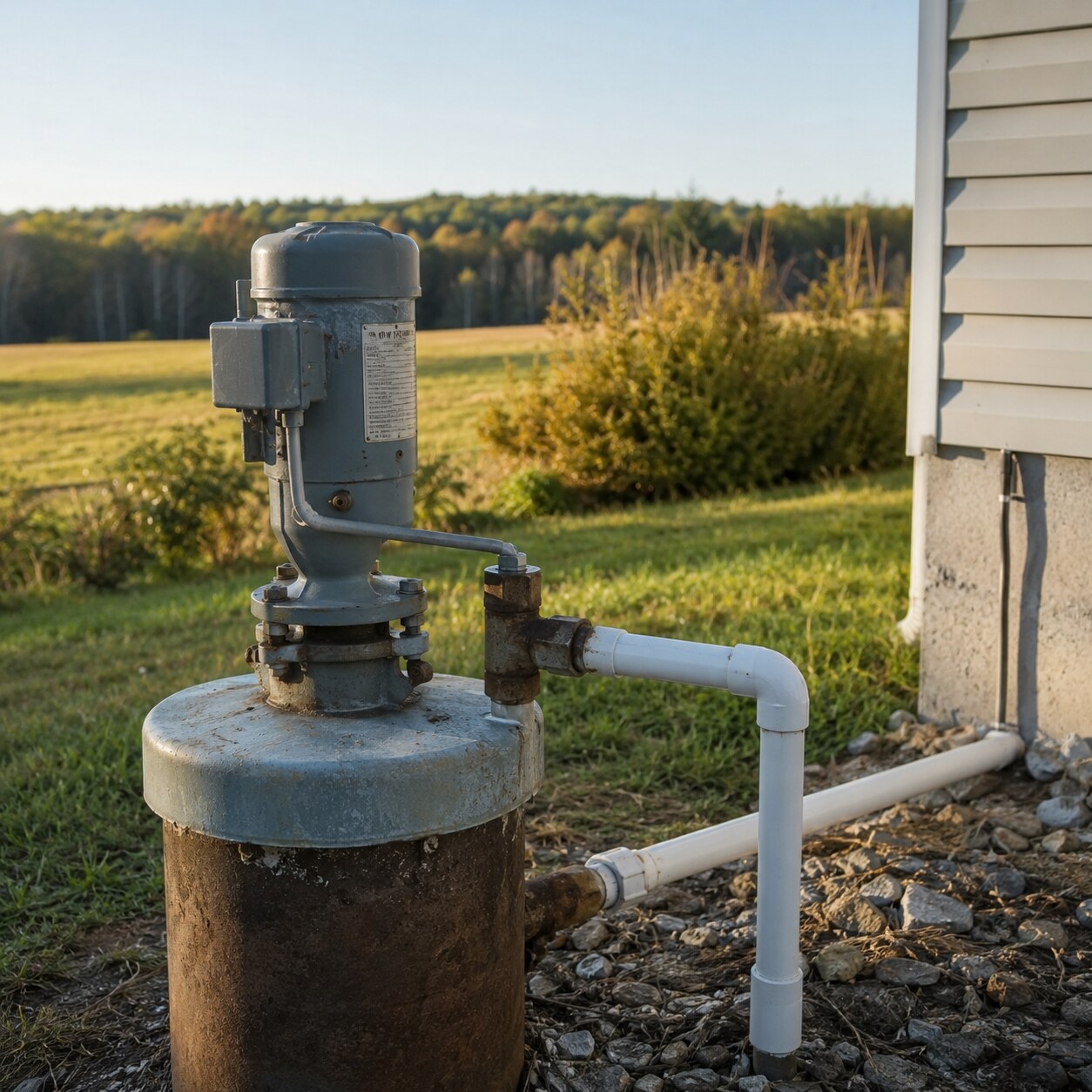 Private residential well water pump on a rural property, a common source of naturally occurring inorganic arsenic contamination