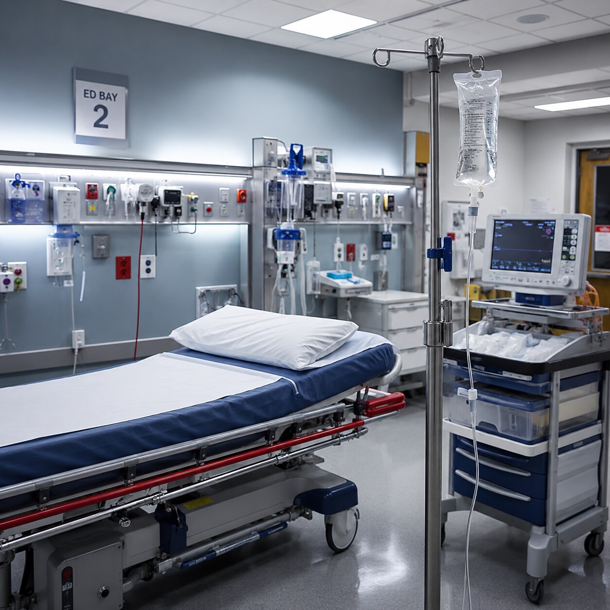 Emergency department treatment area set up for acute intravenous therapy, the setting where severe acute arsenic poisoning is managed