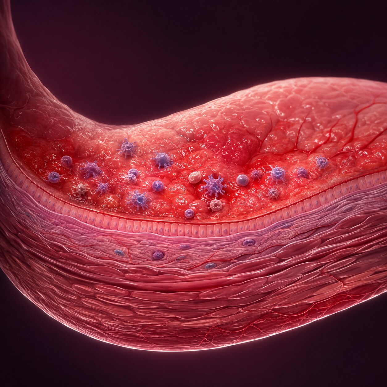 Scientific illustration of an inflamed bladder wall recruiting white blood cells in the absence of any visible bacteria, representing a non-infectious cause of positive leukocyte esterase