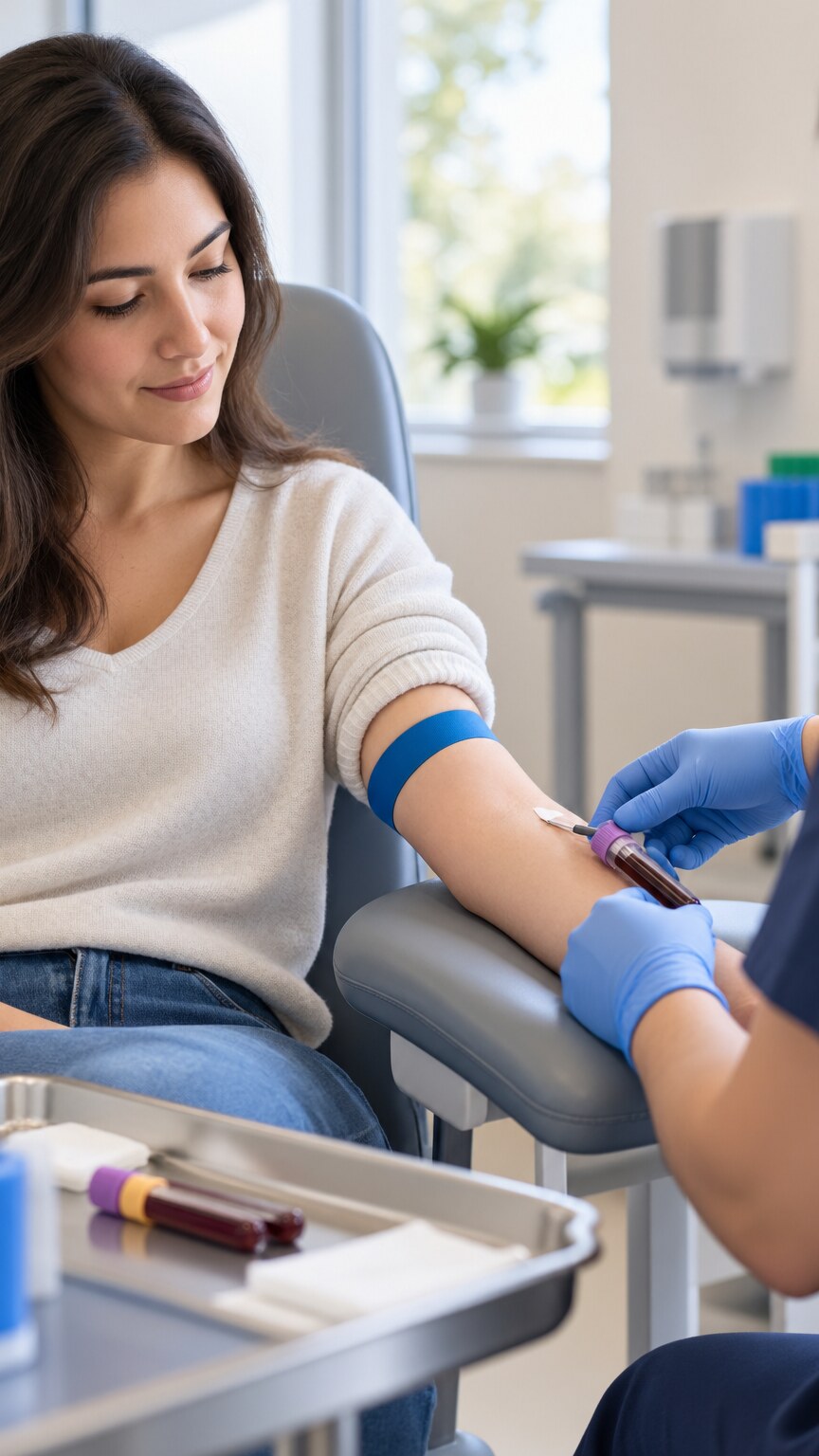 Patient having a repeat blood draw to confirm a borderline calcium result
