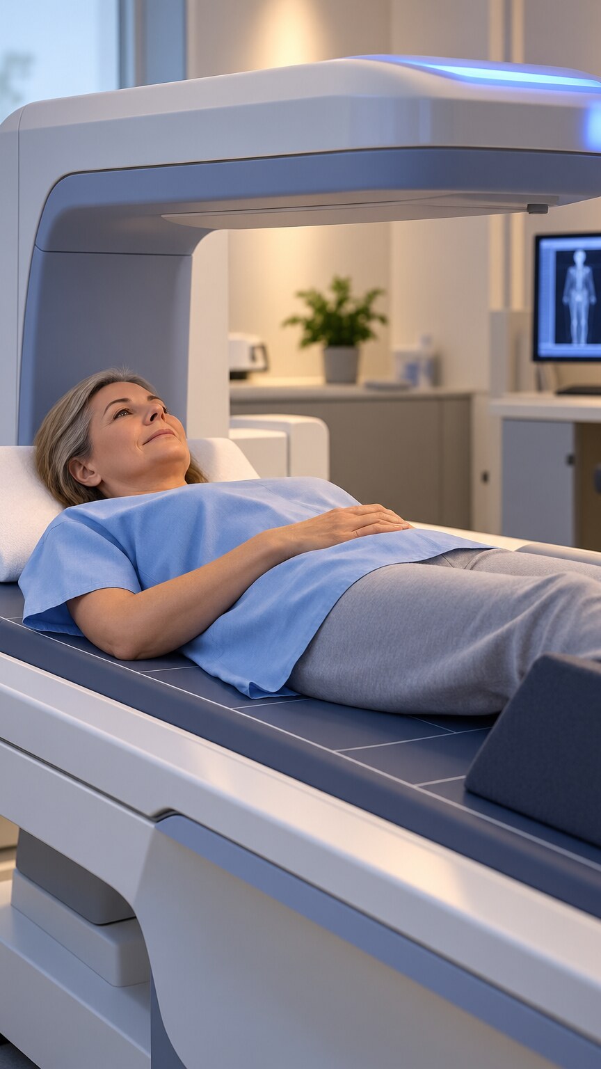 Patient undergoing a bone density scan as part of a workup for confirmed mild hypercalcemia