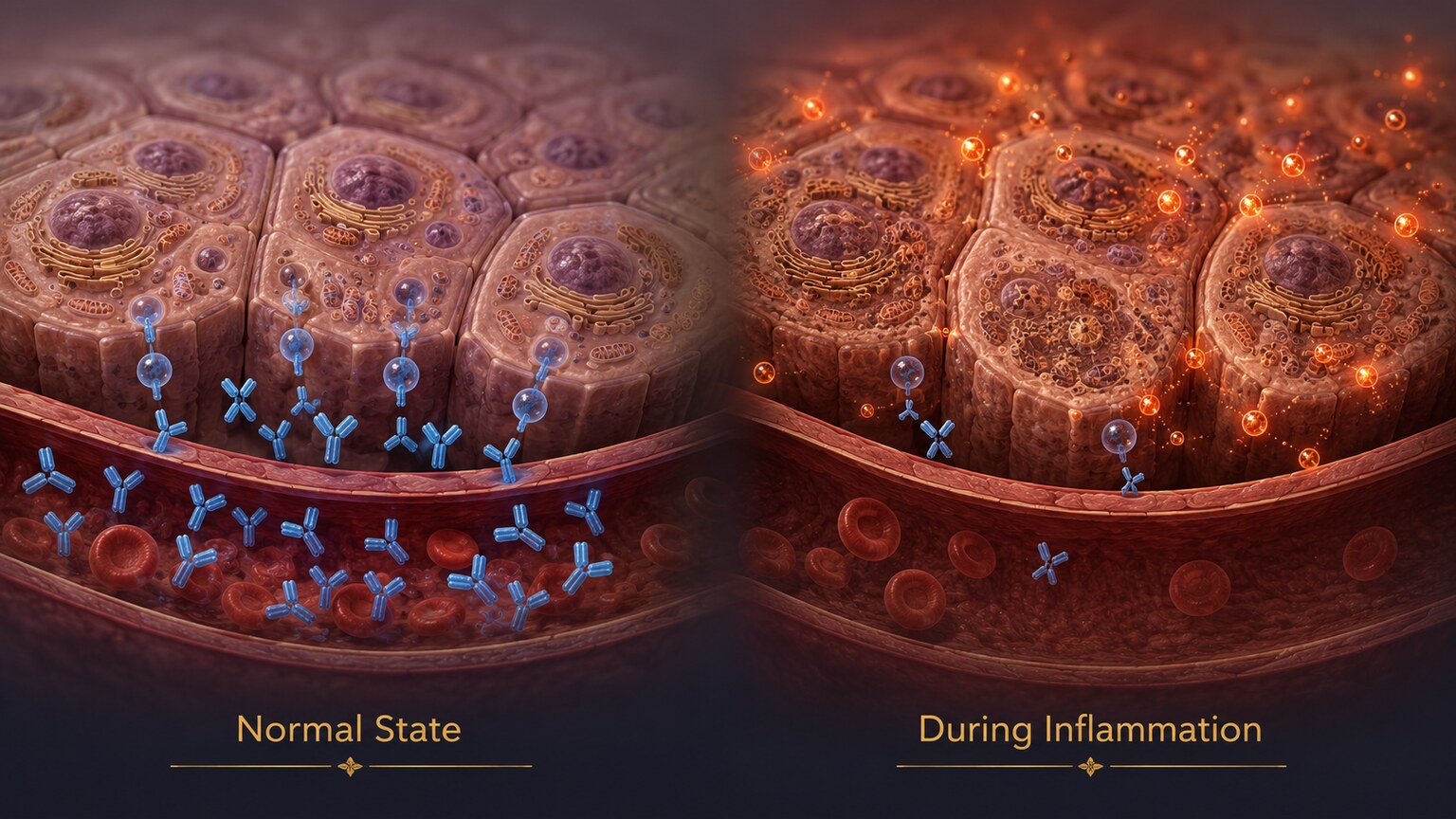 Scientific illustration comparing normal transferrin production in the liver against suppressed production during active inflammation