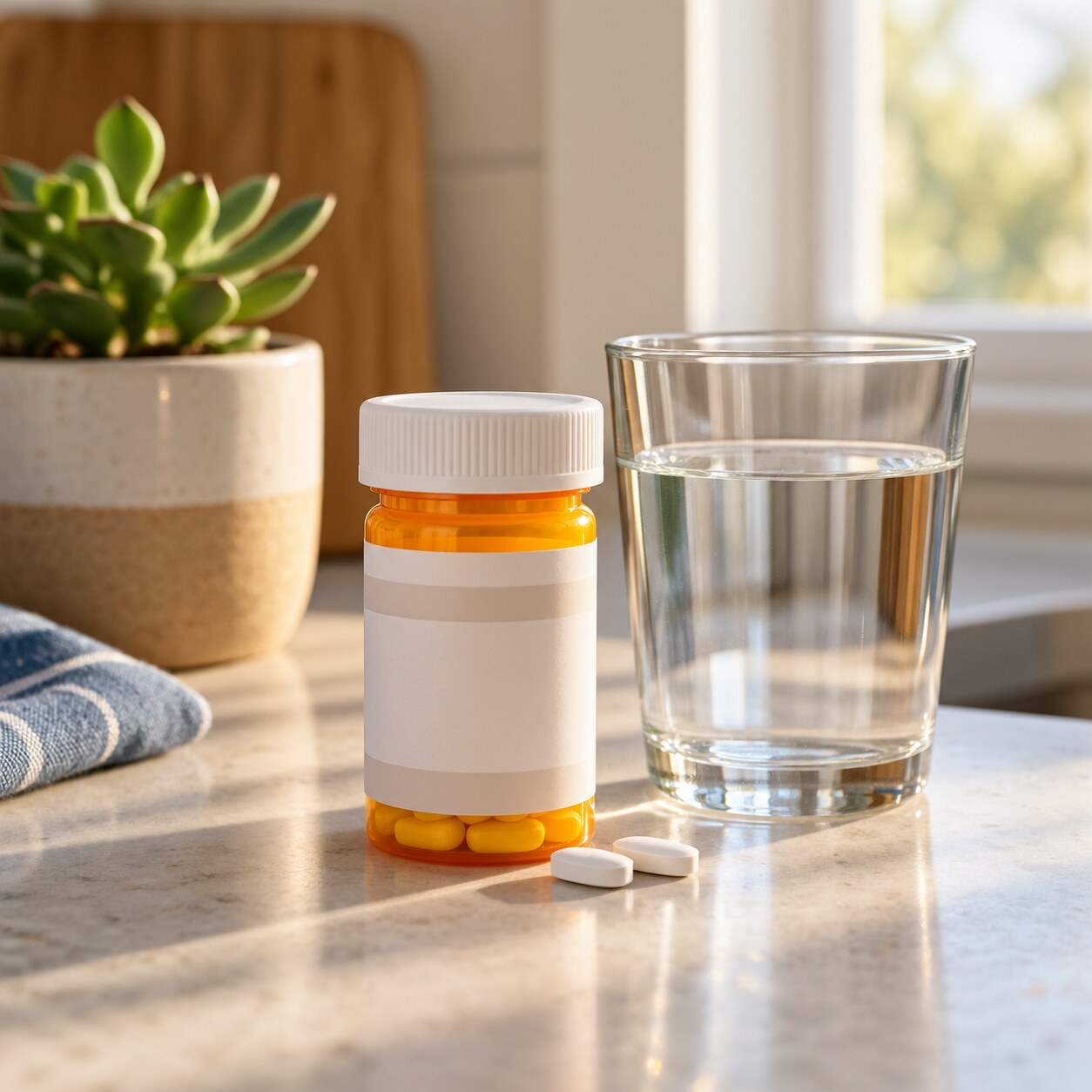 Prescription medication bottle for a diuretic sitting on a kitchen counter