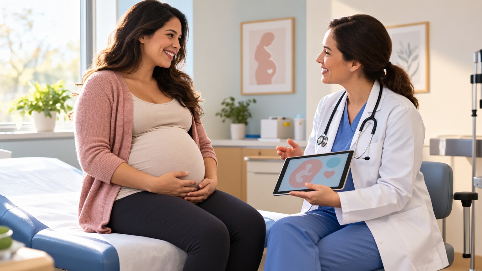 Pregnant patient having a prenatal checkup consultation with her doctor