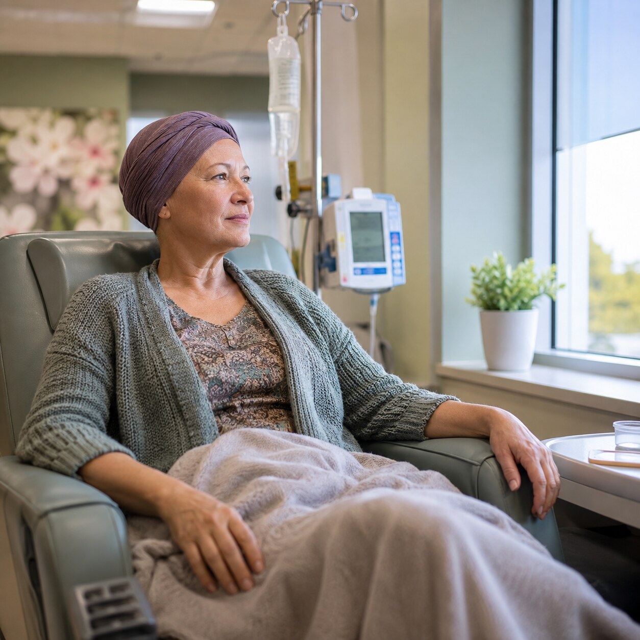 Person receiving chemotherapy infusion in a treatment chair, illustrating a common cause of medication-related magnesium loss