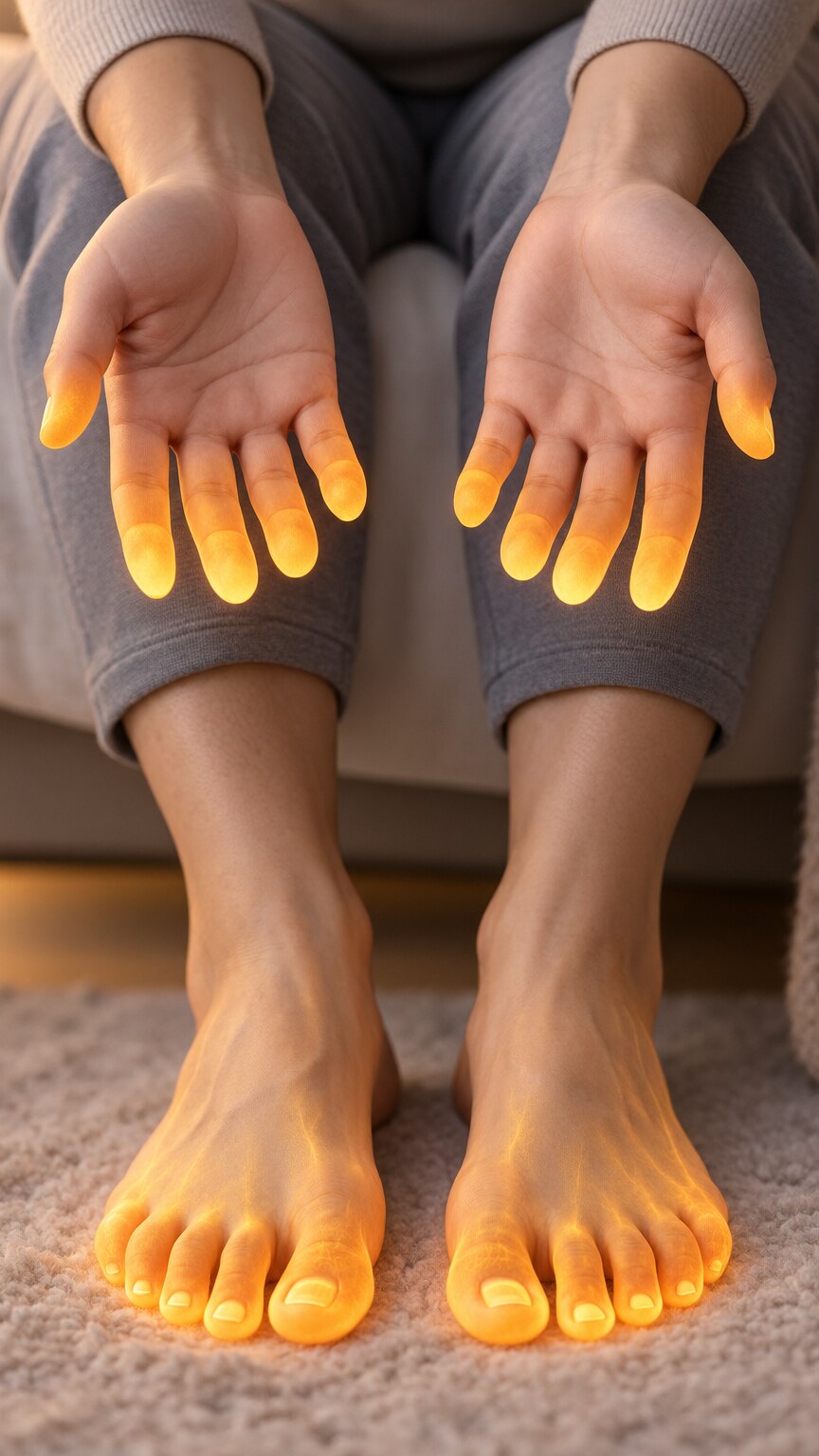 Diagram highlighting the classic glove-and-stocking distribution of numbness and tingling in B12-related nerve damage