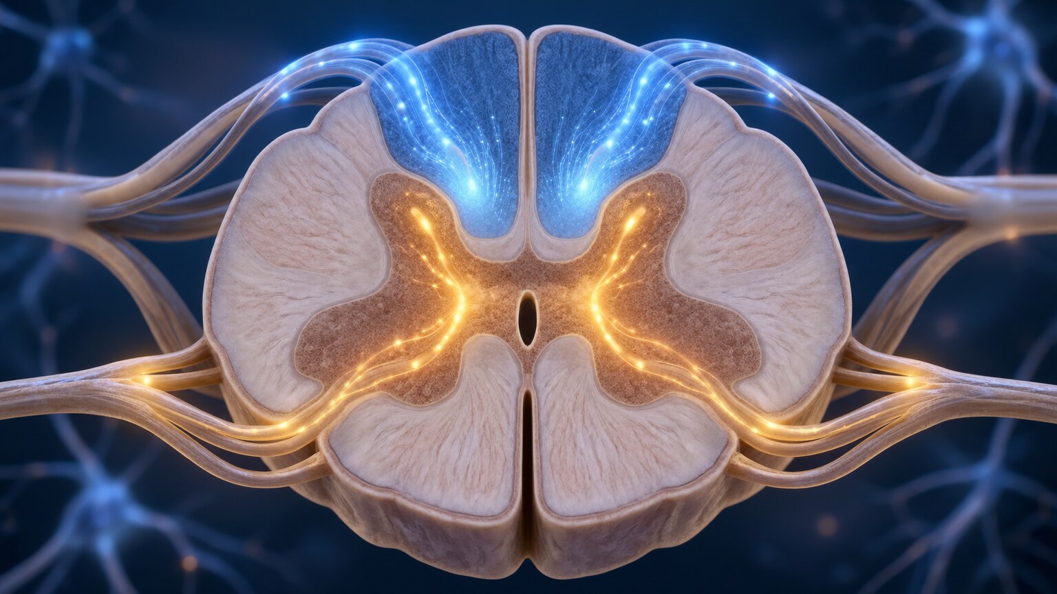 Illustration of the two spinal cord pathways affected together in subacute combined degeneration from B12 deficiency
