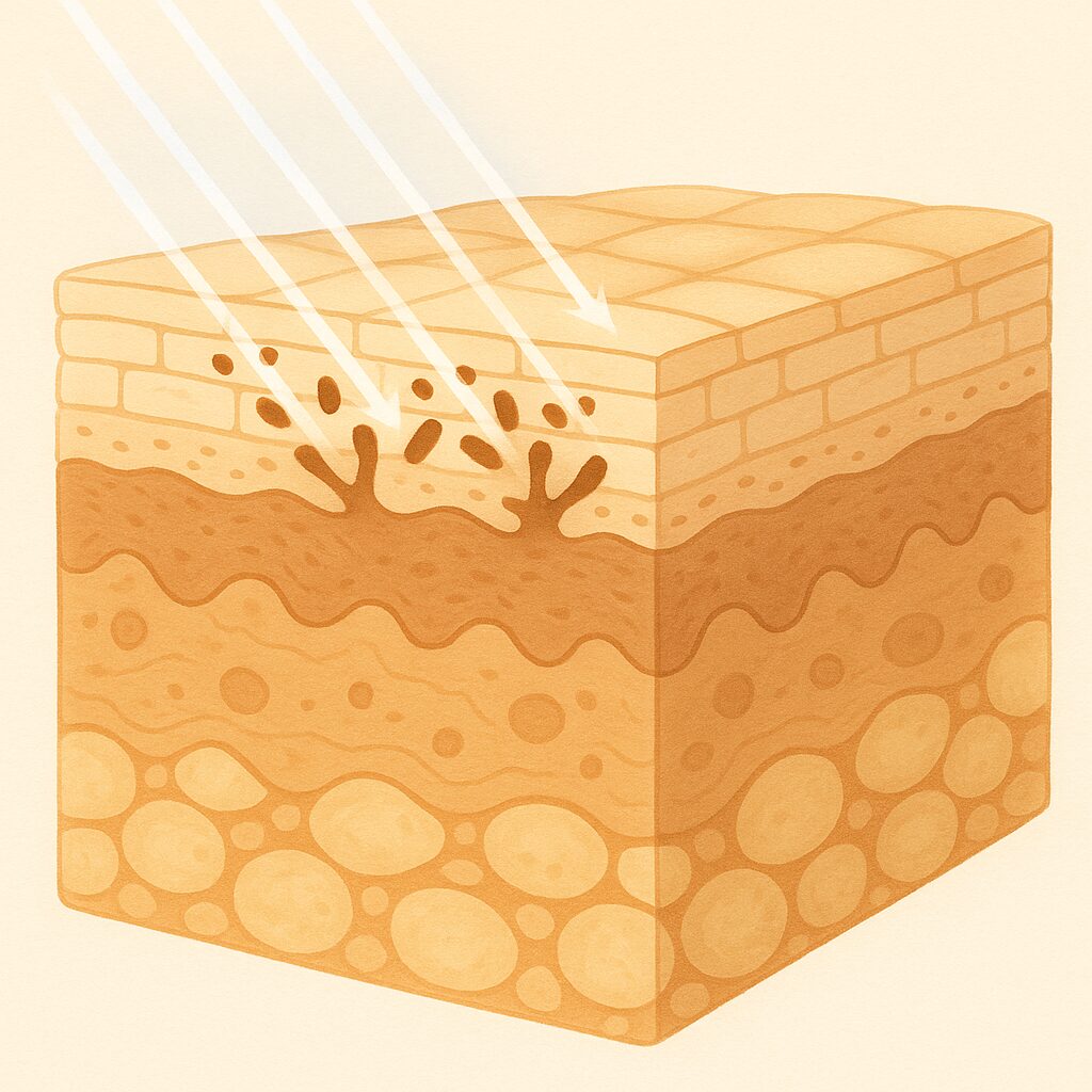 Close-up of sunlight falling across a person's bare shoulder and arm, illustrating how skin absorbs sunlight to produce vitamin D